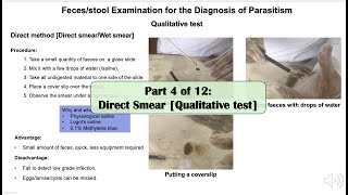 Part 4 Direct smear of faces or stool for the diagnosis of parasitism [upl. by Ahseila146]