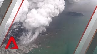 Aerial view of the crater of Mount Anak Krakatoa in Indonesia [upl. by Soilisav]