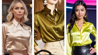 Satin blouse beautiful stylish ideas for ladies fashion k24 [upl. by Ecirad576]