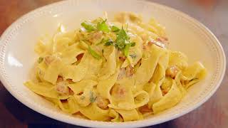 How to Make Pappardelle Carbonara  Cooking with Chef Anthony at Home [upl. by Ellednek]