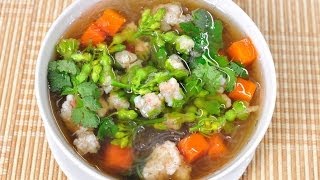 Thai Food  Stuffed Cowslip Creeper in Plain Soup Gang Jued Dok Ka Jorn Yud Sai [upl. by Yatnohs]