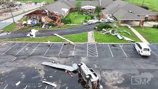 4282024 Marietta OK Tornado destroys Dollar Tree warehouse throws cars drone [upl. by Lukin]