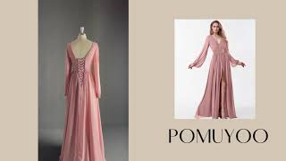 POMUYOO  Charming V Neck Slit Long Sleeves Chiffon Bridesmaid Dresses [upl. by Christye]