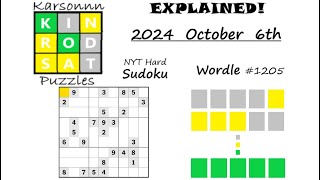 Wordle 1205 amp NYT Hard Sudoku  6th October 2024 [upl. by Ara]