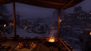 Fantasy Medieval Winter Night Ambience  Blizzard Crackling Fire Owl Calming Nature Sounds [upl. by Er]