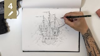 Sketchbook 04 Ship in the sky pencil drawing time lapse [upl. by Nerol]