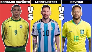 Ronaldo Nazario vs Messi vs Neymar  Who is the Ultimate Football Legend [upl. by Yuji]