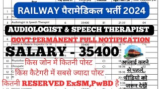 RAILWAY RRB PARAMEDICAL VACANCY 2024  RRB AUDIOLOGIST AND SPEECH THERAPIST VACANCY 2023  RRBJOBS [upl. by Justine760]