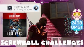 Turning the Screw Trophy Guide  All Screwball Challenges Spider Man DLC Episode 2 Turf Wars [upl. by Ailedamla]