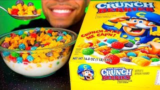 Capn Crunch Berries Cereal with Milk Eating Show Mouth Sounds ASMR Mukbang Jerry Candy Sweets [upl. by Lim]