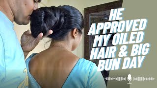 The Perfect Hair Bun Day Oiled Styled amp Sniffed  The Secret to Happy Hair Oil amp a Big Hair Bun [upl. by Levison]