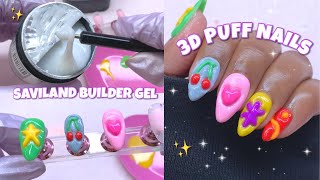 FULL SET OF SHORT ALMOND PUFF NAILS  SAVILAND BUILDER GEL FROM TEMU  3D NAIL ART [upl. by Regan150]