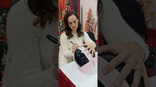 Erin Cahill aka Jen Scotts signs Pink Power Rangers Time Force helmet at Christmas con 2023 [upl. by Eide]