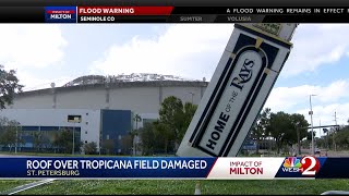 Tropicana Fields roof blown off during Hurricane Milton [upl. by Atihcnoc]