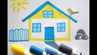 🐦🏠 Wie zeichnet man ein Haus mit Vogel  How to draw a House with Bird  как нарисовать дом [upl. by Willi]