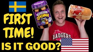 First time Two swedes try the American Smucker´s goober peanut butter and grape jelly [upl. by Elleined]