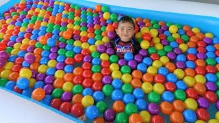 Giant Inflatable Kids Pool Full Of Balls Superhero Surprise Toys Hunt With Ckn Toys [upl. by Ruttger]