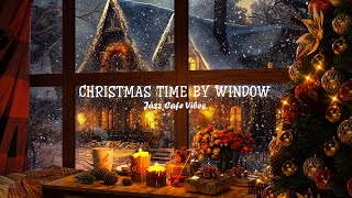 Christmas Time By Window 🎄 Cozy Coffee Shop Ambience and Relax Jazz Piano Music 🎀 Snowfall on Window [upl. by Ennaeed]