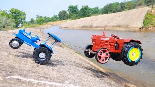 Swaraj Tractor Dump Truck Accident Canal River Pulling Out Mahindra Tractor JCB 3dx Cartoon  CS Toy [upl. by Sheng]