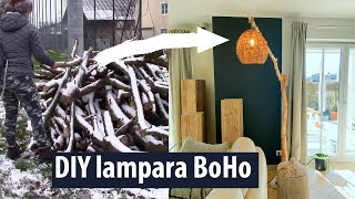 DIY LAMPARA DE PIE de madera estilo BOHO Lámpara hecha con una rama de madera seca [upl. by Willabella]