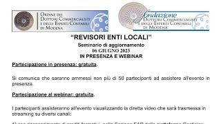 Revisori Enti Locali – Seminario di aggiornamento [upl. by Elisabeth]