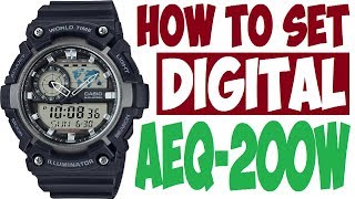 Setting digital time on Casio AEQ200W manual 5472 [upl. by Adyaj]