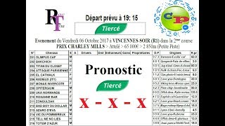 Rabaturf Pronostic100  Tiercé06102017 – Vincennes  Prix Charley Mills R1  Course n°2 [upl. by Heyman]