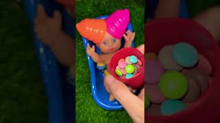 Satisfying video asmr lollipops candy amp Funny Make Up in Three Bathtubs with MampMs Slime Video [upl. by Atsirc]