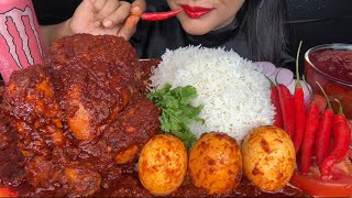 ASMR EATING SPICY WHOLE CHICKEN CURRYSPICY EGG CURRYRED CHILLIRICE FOOD VIDEOS [upl. by Ayela361]