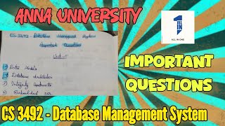 CS 3492Database Management System Important Questions 2024 dbms annauniversity allinone [upl. by Radburn]