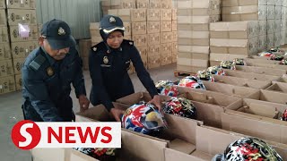 Fake Arai helmets worth over RM70000 seized in Penang raid [upl. by Brandea]