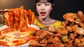 SUB치즈가득 김치떡볶이 먹방 숟가락으로 국물까지 싹 퍼먹기 치킨 김말이 오징어튀김 분식 꿀조합 리얼사운드 Kimchi Tteokbokki Mukbang Asmr [upl. by Attesor]