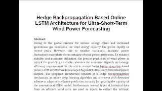 Hedge Backpropagation Based Online LSTM Architecture for Ultra Short Term Wind Power Forecasting [upl. by Dronel]