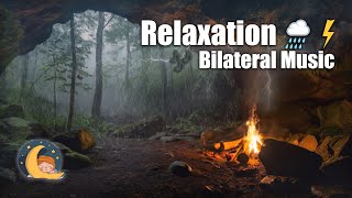 Soothing Cave Ambiance 🌧️ Rain Crackling Fire amp Bilateral Music for Deep Calm [upl. by Moth]