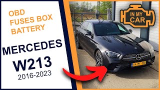 MERCEDES E W213 20162023 Battery OBD diagnostic port and fuses box location Where to find [upl. by Keel]