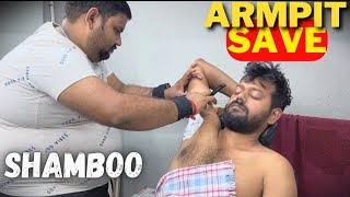 Armpit Shave amp Back cleansing with face wash amp Head Massage is complimentry  Asmr shamboo barber [upl. by Charbonnier]