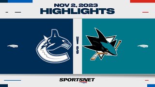 NHL Highlights  Canucks vs Sharks  November 2 2023 [upl. by Cila]