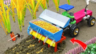 Diy tractor making mini automatic seeding machine to planting rice field  Diy tractor  Sunfarming [upl. by Eugine]