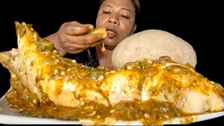 African food mukbang fufu with okra soup ASMR [upl. by Nylg290]