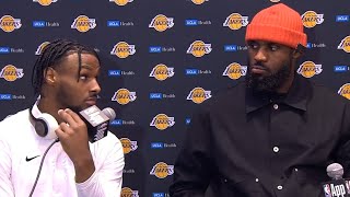 LeBron and Bronny James react to Bronnys first NBA bucket  FULL Postgame Interview [upl. by Ronal141]