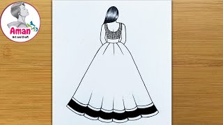 girl in traditional dresses drawing  beautiful dresses drawing  girl drawing easy with pencil [upl. by Ennayk]