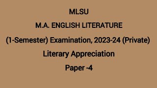 mlsu paper patternmlsu ma english lit 1st semester paper4 literally appreciationmlsu old papers [upl. by Kleper474]