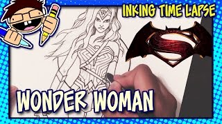 Time Lapse Inking WONDER WOMAN BATMAN v SUPERMAN Dawn of Justice  Drawing Guide [upl. by Atiraj3]