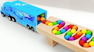 Colorful Marbles Transporting on Different Vehicles Cars Trucks and Trailers [upl. by Oiramel751]