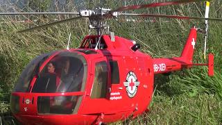 Scale RC Model Helicopter SCHWEIZER RETTUNGSFLUGWACHT REGA Bölkow BO105 CBS Meiringen 2018 [upl. by Siuraj741]