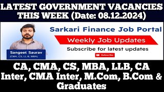 Latest Govt PSU Jobs Update 081224  CA CMA CS MBA CA Inter CMA Inter MCom BCom Graduate [upl. by Anthiathia]