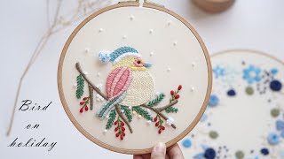 Bird on holidayPDF patternEmbroidery tutorial [upl. by Anaidirib834]