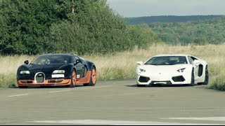 Ultra HD 4K 308 kmh RACE Lamborghini Aventador vs Bugatti Veyron Vitesse presented by Samsung [upl. by Eednar]