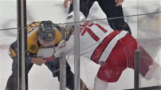 Charlie McAvoy and Tony DeAngelo Drop The Gloves After Clean Open Ice Hit On Sebastian Aho [upl. by Llenehs]