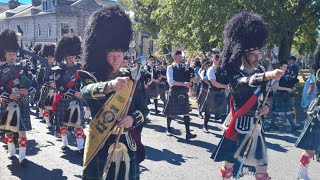 Pipe band march through Ballater to the Ballater Highland Games 2022 [upl. by Falzetta]